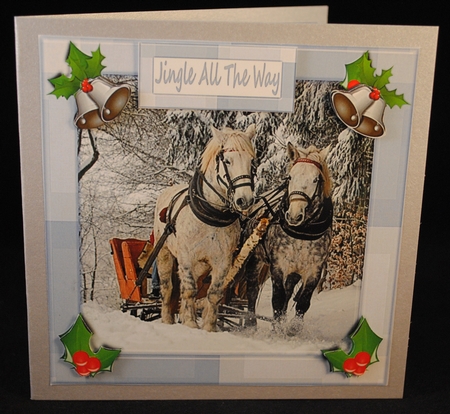 JJ CHRISTMAS HORSES SLEIGH RIDE 8X8 CARD by Yvonne Middleton