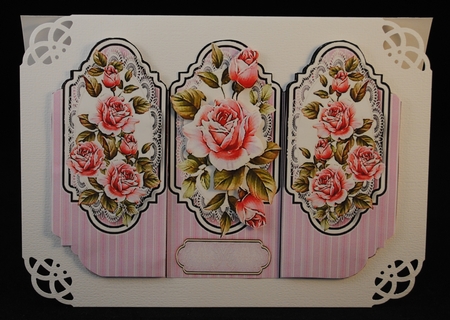 Beautiful Tri Card with Pink Roses by Yvonne Middleton