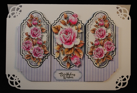 Beautiful Tri card with Lilac Roses by Yvonne Middleton