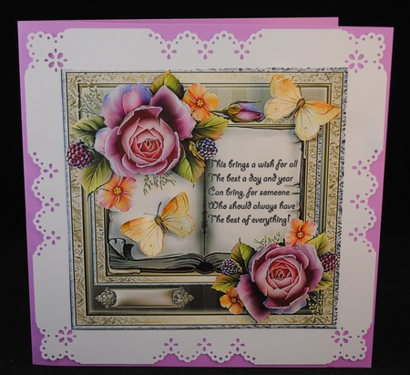 Roses and butterfly book card with verse by Yvonne Middleton