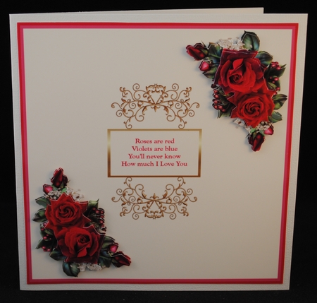 Red roses 8 x 8 card front with decoupage. by Yvonne Middleton