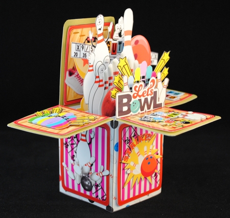 POP UP BOX CARD MEN BIRTHDAY SPORTS, BOWLING - STRIKES & SPARES by Yvonne Middleton