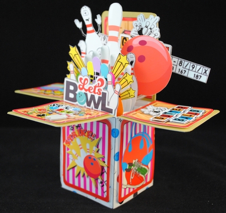 POP UP BOX CARD MEN BIRTHDAY SPORTS, BOWLING - STRIKES & SPARES by Yvonne Middleton