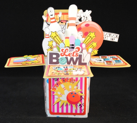 POP UP BOX CARD MEN BIRTHDAY SPORTS, BOWLING - STRIKES & SPARES by Yvonne Middleton