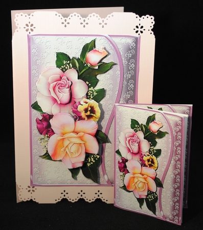 Rose Bouquet Lilac Waved Border Card Kit by Yvonne Middleton