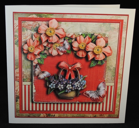 Vintage Wildroses Basket Card Kit Pink Purple 1195 by Yvonne Middleton