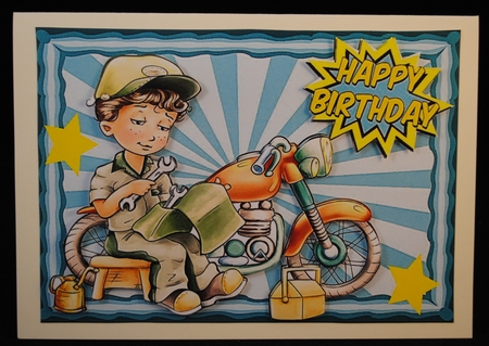 Learning a trade! motorbike mechanic A5 by Yvonne Middleton