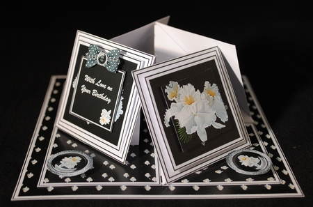 White orchid on black background quad easel card. by Yvonne Middleton
