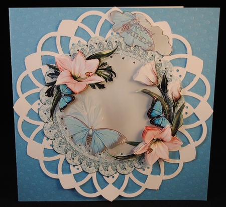 Delicate Flowers & Butterflys Scalloped Round  Card Topper & Decoupage by Yvonne Middleton