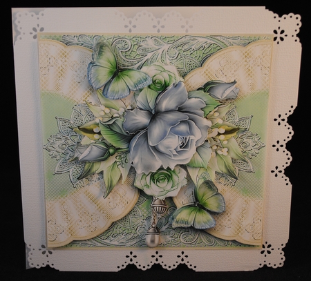 Lace And Blue Silk Rose Card Front Kit by Yvonne Middleton