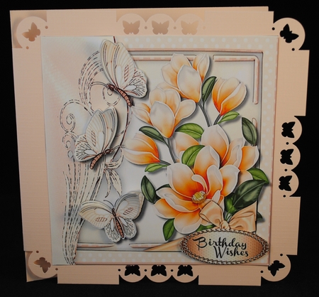Beautiful Peach Magnilias and Butterflys by Yvonne Middleton
