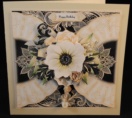 Black and Ivory Lace bouquet card front Kit by Yvonne Middleton