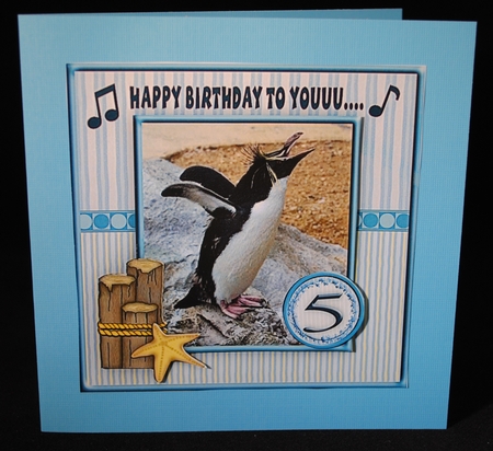 Funny Singing Penguin Birthday Card Topper ages 5 to 11 by Yvonne Middleton
