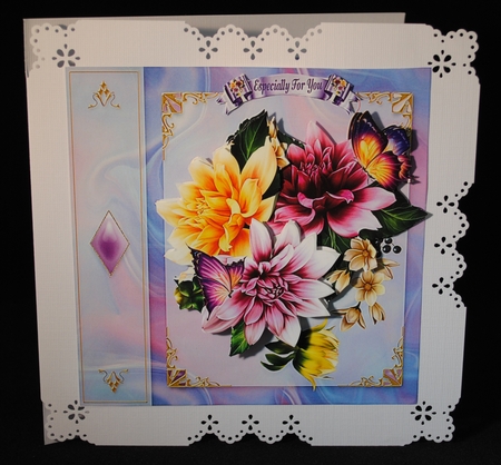 Dahlias on an Eye Catching Lilac Background by Yvonne Middleton