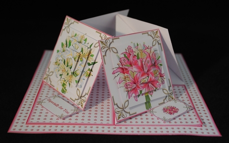 Lily quad easel card (Pink). by Yvonne Middleton