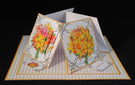 Lily quad easel card (Orange). by Yvonne Middleton