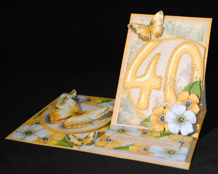 Vintage Side Easel Card 40th With Three Different Fronts 1265 by Yvonne Middleton