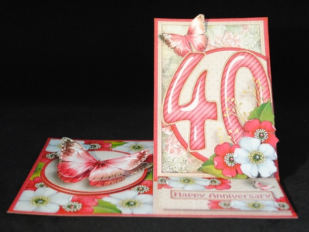 Vintage Side Easel Card 40th Ruby Wedding Anniversary With Three Different Fronts 1265 by Yvonne Middleton