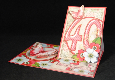 Vintage Side Easel Card 40th Ruby Wedding Anniversary With Three Different Fronts 1265 by Yvonne Middleton