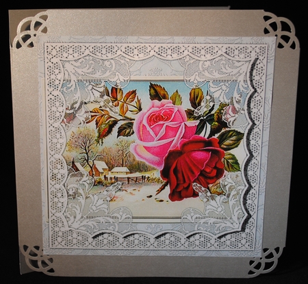 Vintage Roses In Lace Frame Topper by Yvonne Middleton
