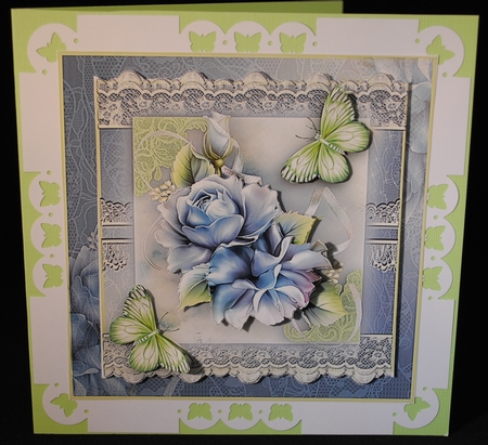 Lace and Blue Porceline Roses Card Front Kit by Yvonne Middleton