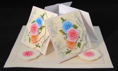 Dahlias quad easel card by Yvonne Middleton