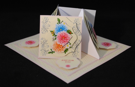 Dahlias quad easel card by Yvonne Middleton
