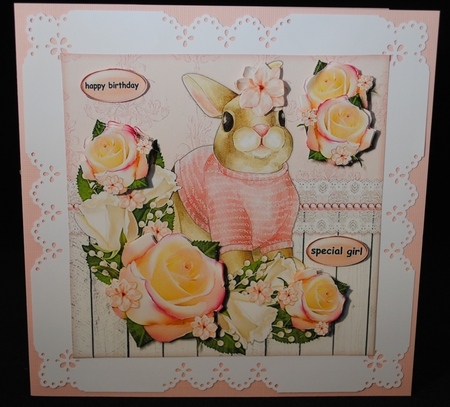 Birthday Girl Cute Bunny & Pretty Roses step by step by Yvonne Middleton