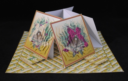Gold Christmas bells quad easel card. by Yvonne Middleton