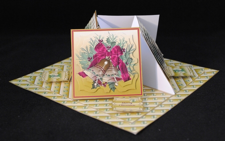 Gold Christmas bells quad easel card. by Yvonne Middleton
