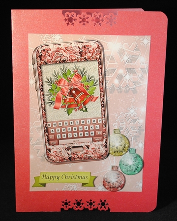 Red Phone with Christmas Bells, Snowflake and bauble background by Yvonne Middleton