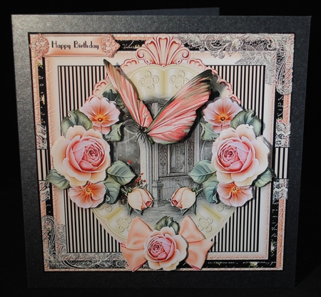 Pink Butterfly And Pink Roses Card Front Kit by Yvonne Middleton