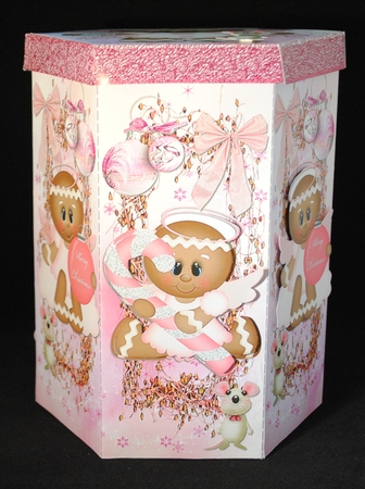 GORGEOUS TALL HEXAGONAL DECOUPAGE BOX - PINK GINGERS by Yvonne Middleton