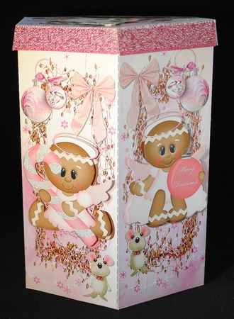 GORGEOUS TALL HEXAGONAL DECOUPAGE BOX - PINK GINGERS by Yvonne Middleton
