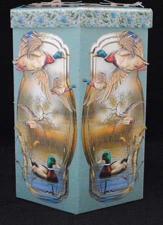 GORGEOUS TALL HEXAGONAL DECOUPAGE BOX - MALLARDS MEN by Yvonne Middleton