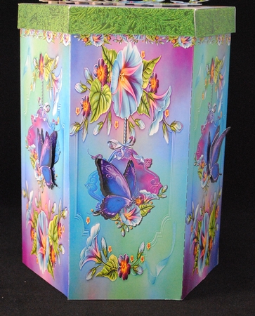GORGEOUS TALL HEXAGONAL DECOUPAGE BOX - GLORIOUS MORNING by Yvonne Middleton