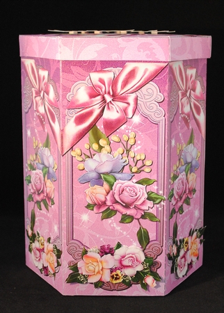 GORGEOUS TALL HEXAGONAL DECOUPAGE BOX - FANCY DANCY by Yvonne Middleton