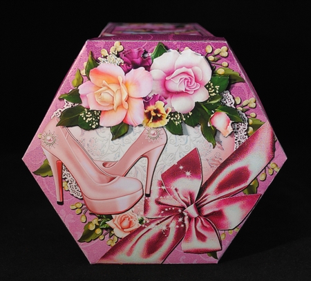 GORGEOUS TALL HEXAGONAL DECOUPAGE BOX - FANCY DANCY by Yvonne Middleton