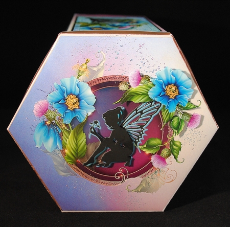 GORGEOUS TALL HEXAGONAL DECOUPAGE BOX - HIMALAYAN POPPIES by Yvonne Middleton