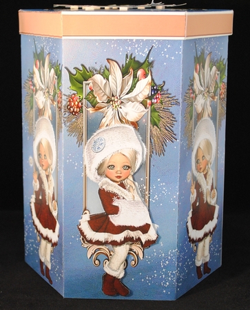 GORGEOUS TALL HEXAGONAL DECOUPAGE BOX - JOY! by Yvonne Middleton