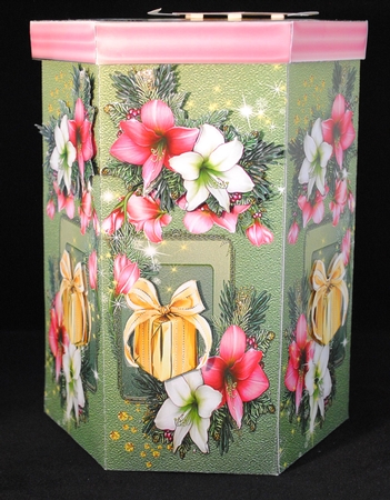 GORGEOUS TALL HEXAGONAL DECOUPAGE BOX - VINTAGE CHRISTMAS by Yvonne Middleton