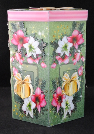 GORGEOUS TALL HEXAGONAL DECOUPAGE BOX - VINTAGE CHRISTMAS by Yvonne Middleton