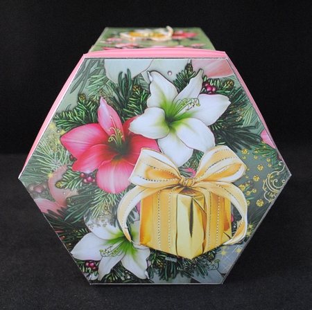 GORGEOUS TALL HEXAGONAL DECOUPAGE BOX - VINTAGE CHRISTMAS by Yvonne Middleton