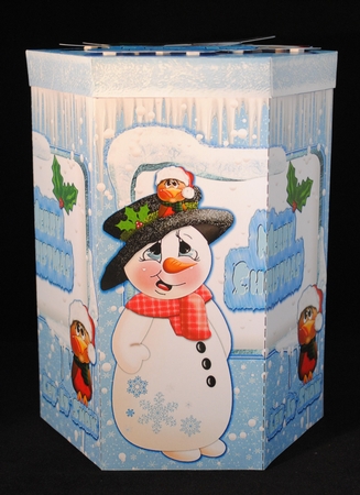 GORGEOUS TALL HEXAGONAL DECOUPAGE BOX - FROSTY AND FRIEND by Yvonne Middleton