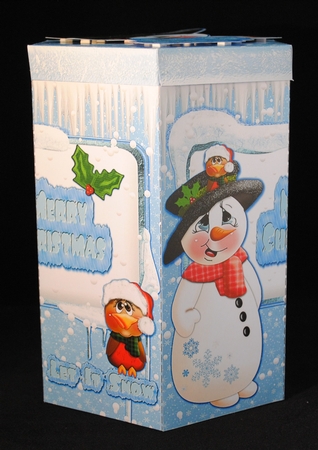 GORGEOUS TALL HEXAGONAL DECOUPAGE BOX - FROSTY AND FRIEND by Yvonne Middleton