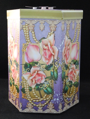 GORGEOUS TALL HEXAGONAL DECOUPAGE BOX - GLAMOUR GIRL by Yvonne Middleton