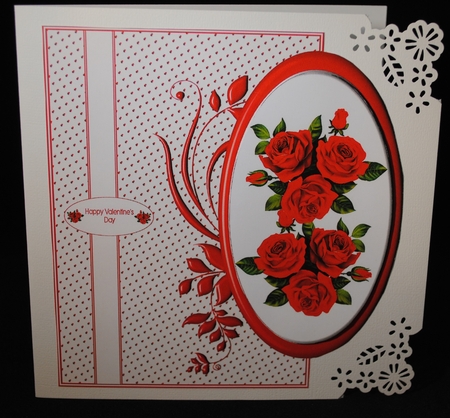 Large red floral over the edge card front. by Yvonne Middleton