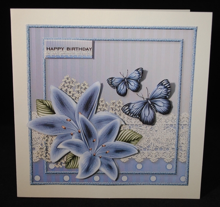 4 beautiful Birthday Cards with roses, lace & butterflies kit by Yvonne Middleton