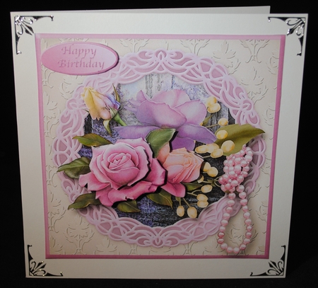 Roses and Pearls - Decoupage Card Front by Yvonne Middleton