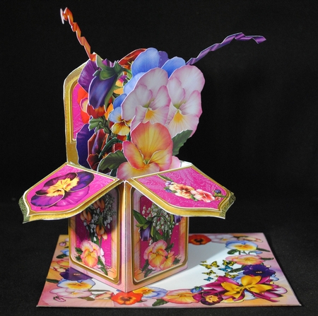 PANSIES - MOTHERS DAY 3D POP UP BOX CARD, DECOUPAGE AND ENVELOPE by Yvonne Middleton